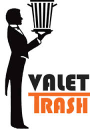 Apartments in Uptown Houston, Galleria Area Valet trash logo featuring a man holding a trash can, perfect for apartments in the Galleria Area.