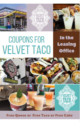 Apartments in Uptown Houston, Galleria Area Velvet taco - coupons for the leasing apartments in Uptown Houston and Galleria Area.